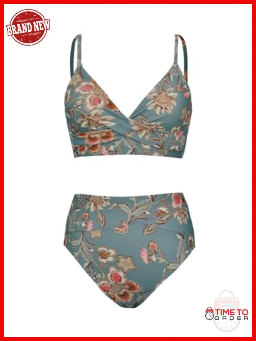High Waisted Bikini Set V Neck Twist Front Adjustable Spaghetti Straps